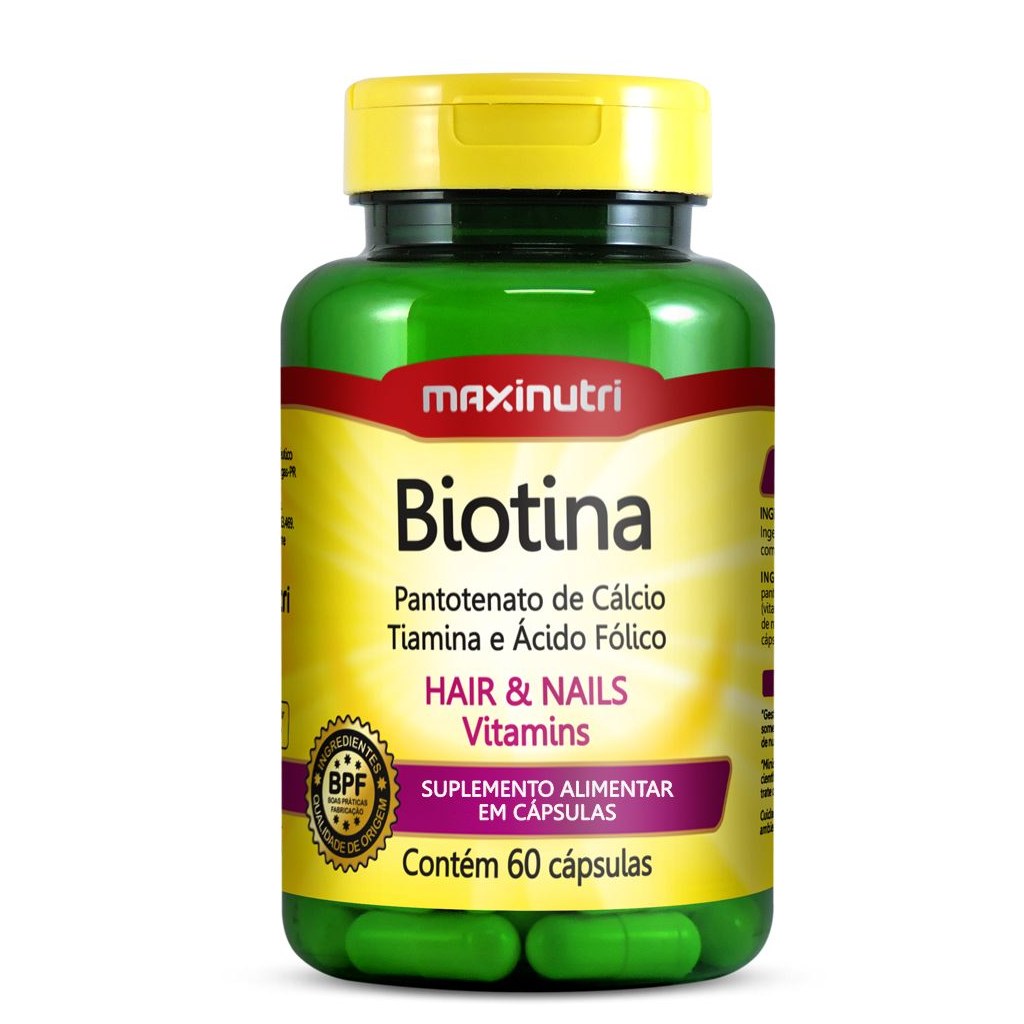 Biotina - Com Acido Folico e Vitaminas B5 e B1 - 685mg 60 cápsulas Maxinutri
