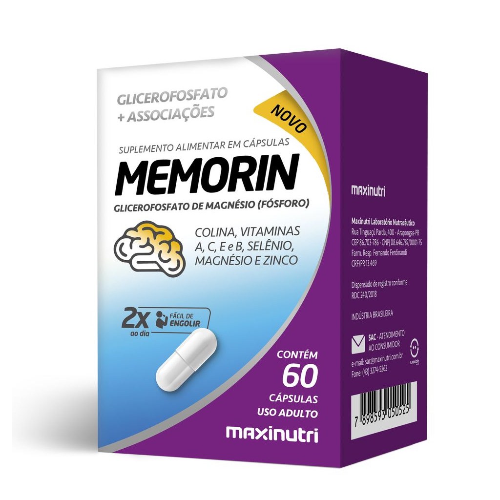 Memorin - Fósforo + Vitaminas - 500mg 60 cápsulas Maxinutri