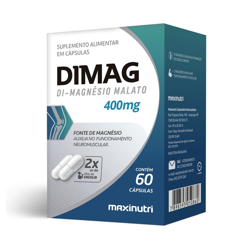 Dimag - Magnesio Dimalato - 400mg 60 cápsulas Maxinutri