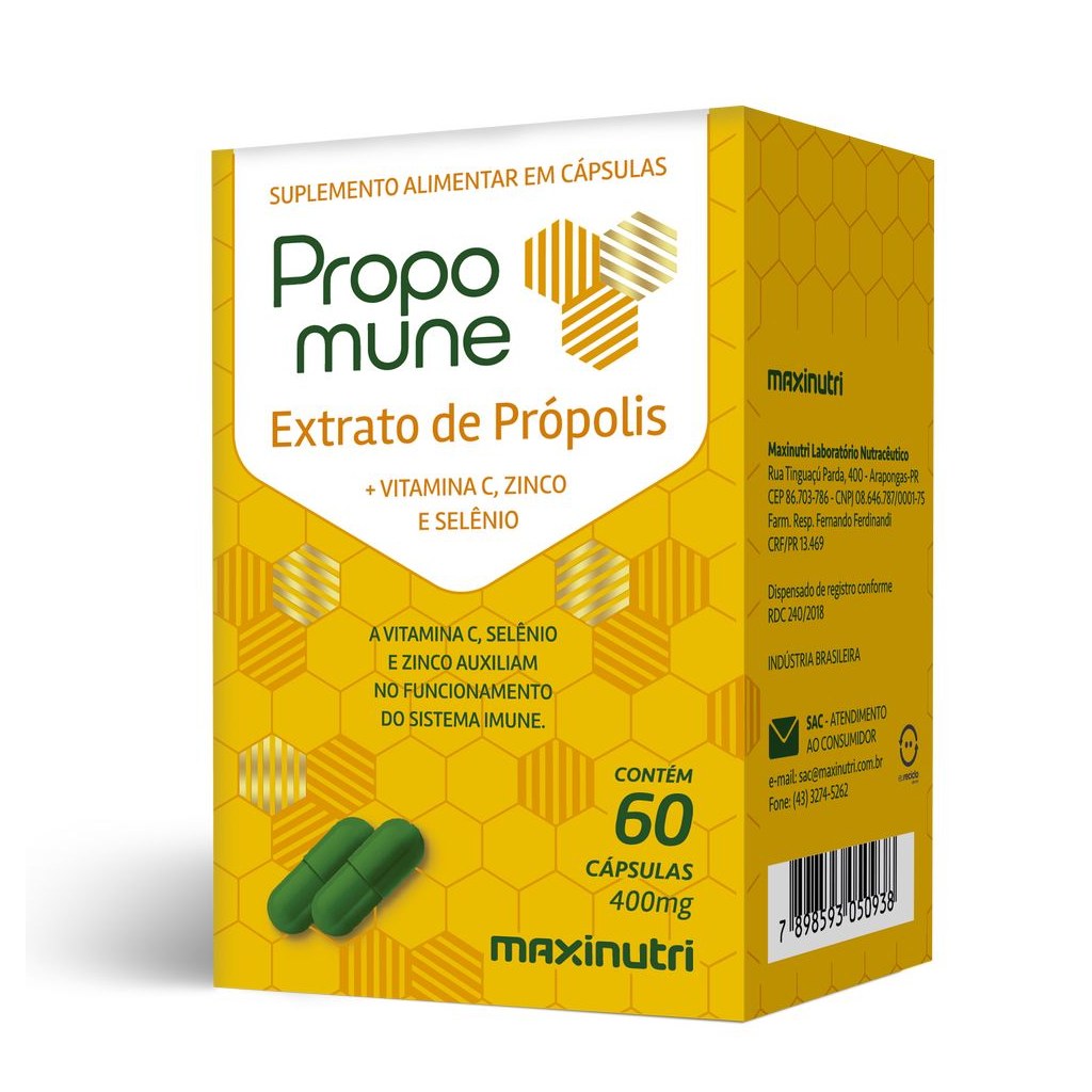 Propomune (Extrato de Propolis, Vitamina C, Zinco, Selenio) 60 cápsulas Maxinutri