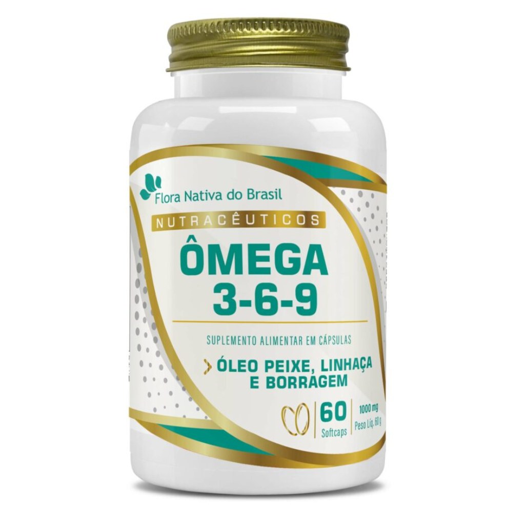 Omega 3-6-9 - Oleos de Peixe, Linhaça e Borragem - 1000mg 60 softcaps Flora Nativa