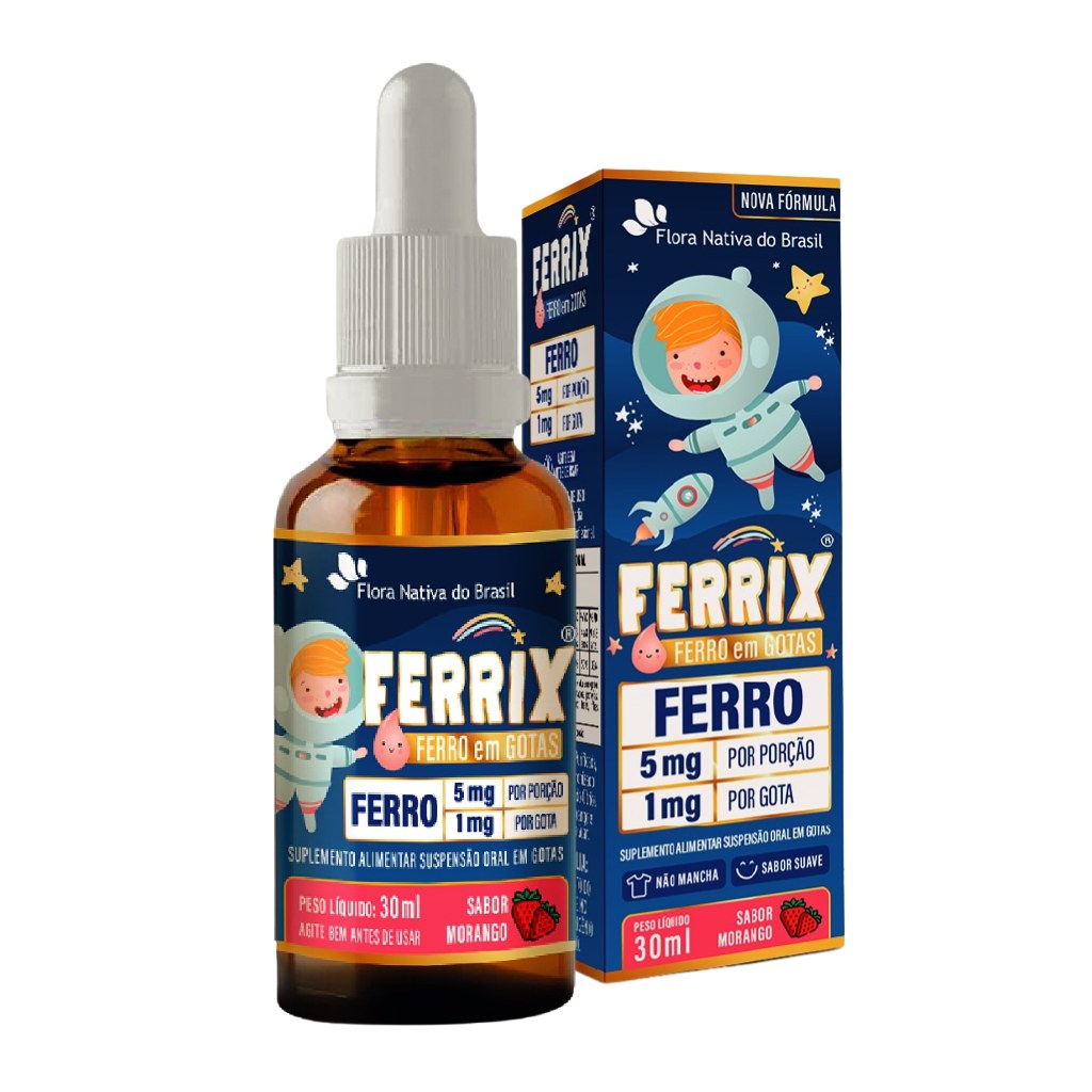 Ferrix Kids (Ferro 5mg/porção) Lipofer Sabor Morango 30ml Flora Nativa