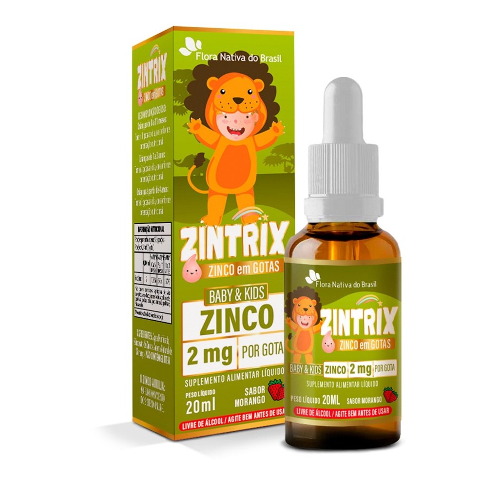 Zintrix Kids (Zinco 2mg/gota) 20ml Sabor Morango Flora Nativa