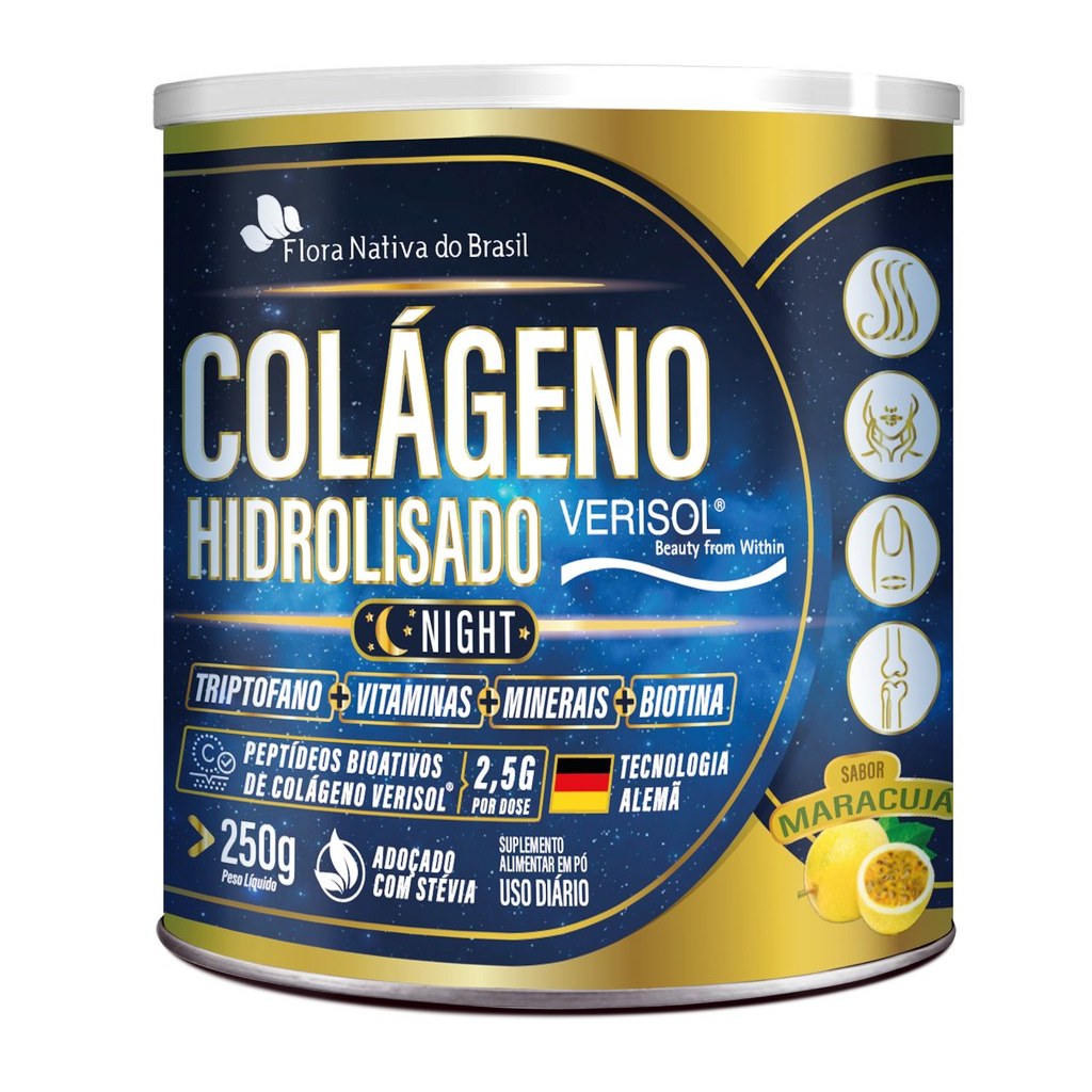 Colageno Verisol Hid Night + Triptofano Pote 250g Maracuja Flora Nativa