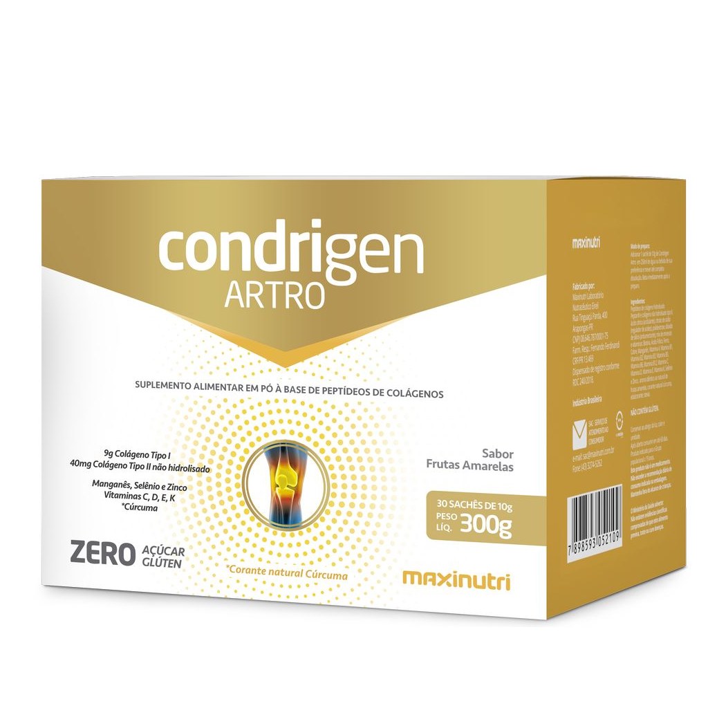 Condrigen Artro - Colageno Tipo I e II sache - 30x10g Frutas Amarelas Maxinutri