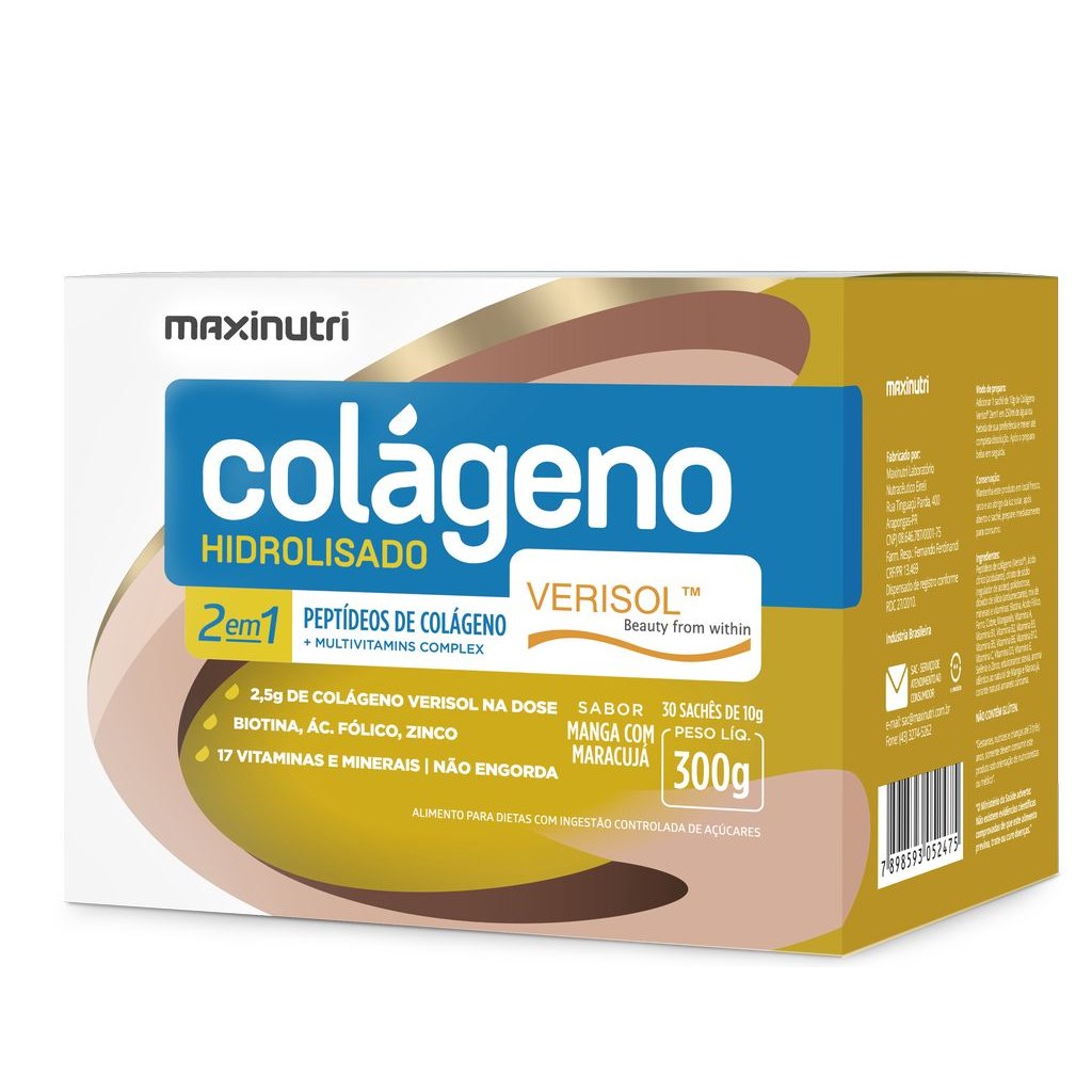 Colageno Verisol Hid Sache Manga com Maracuja (Com CoQ10 e Silício Orgânico) 30x5g Maxinutri