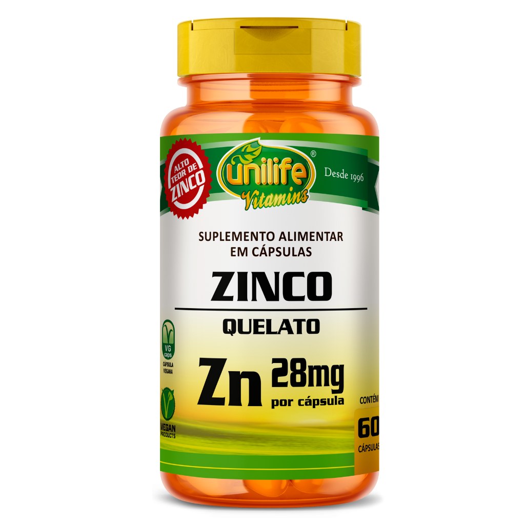 Zinco Quelato (28mg) 600mg 60 cápsulas Unilife
