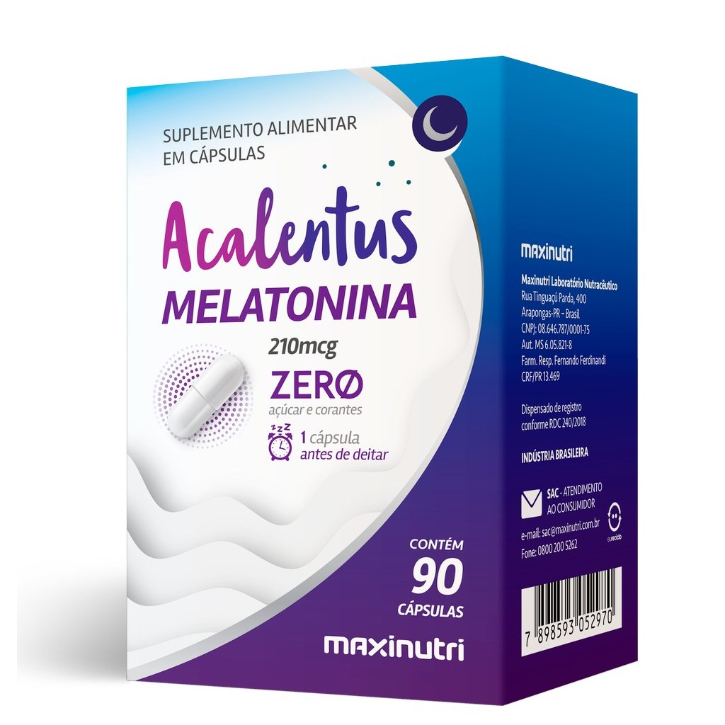 Melatonina - Acalentus (0,21mg) 550mg 90 cápsulas Maxinutri
