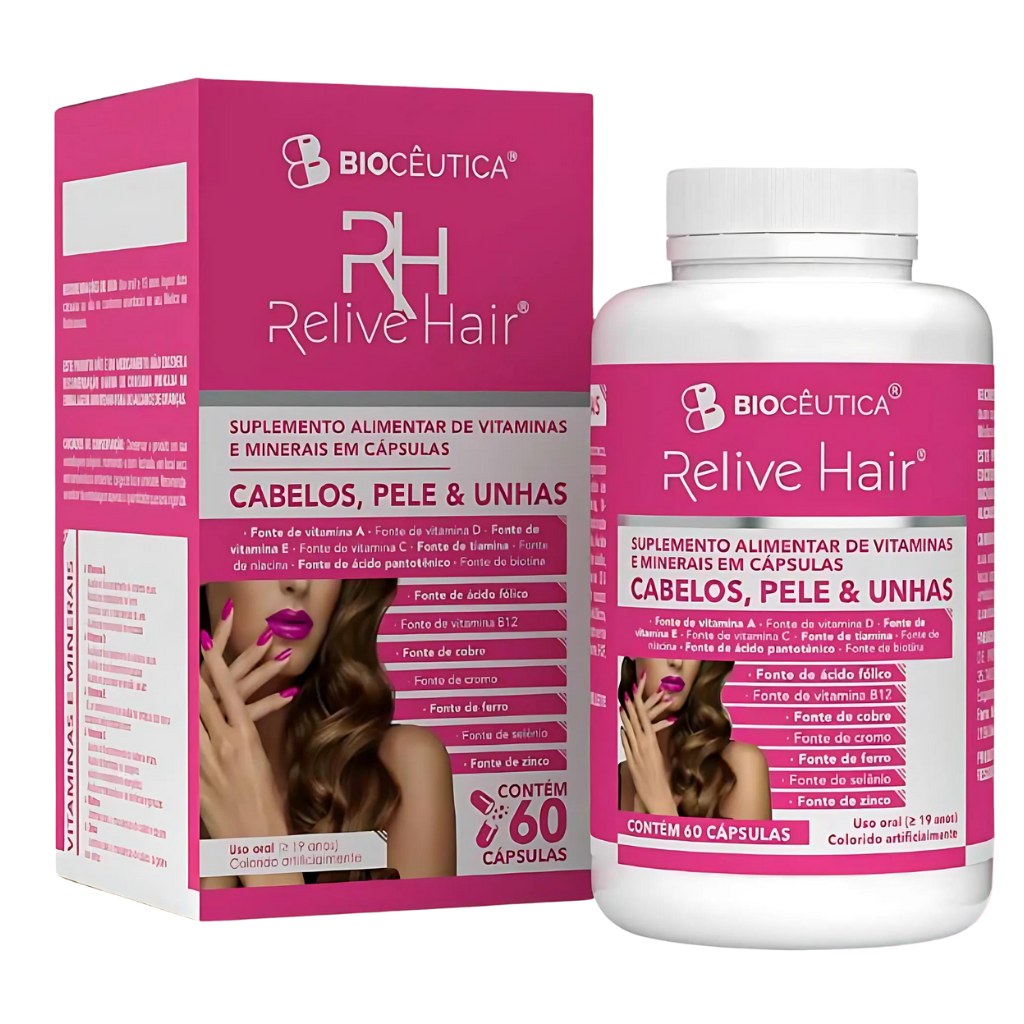 Relive Hair - Cabelos, pele e unhas - 370mg 60 cápsulas Bioceutica