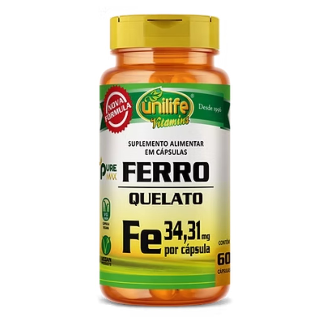 Ferro Quelato (34,31mg de Fe por cápsula) 500mg 60 cápsulas Unilife