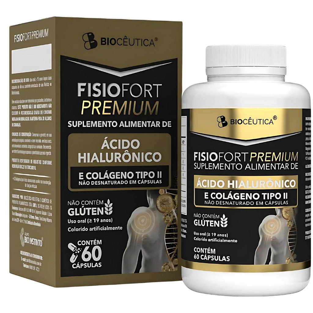 FisioFort Premium - Acido Hialuronico com Colageno tipo II 370mg 60 cápsulas Bioceutica
