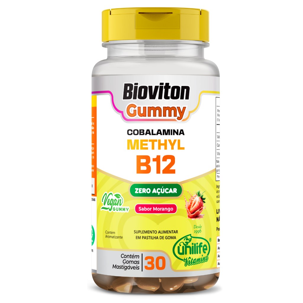 Methyl B12 - Metilcobalamina BioViton 2500mg 30 gomas Sabor Morango Unilife