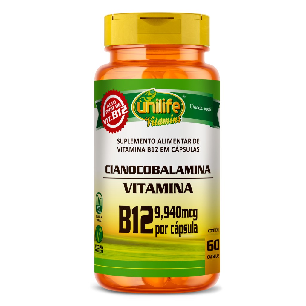 Vitamina B12 - Cianocobalamina - 450mg 60 cápsulas Unilife