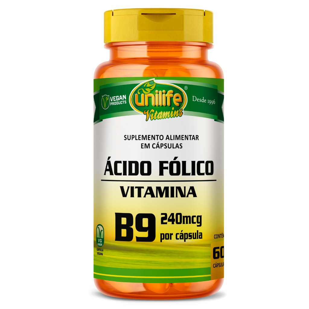 Vitamina B9 - Acido Folico - 500mg 60 cápsulas Unilife