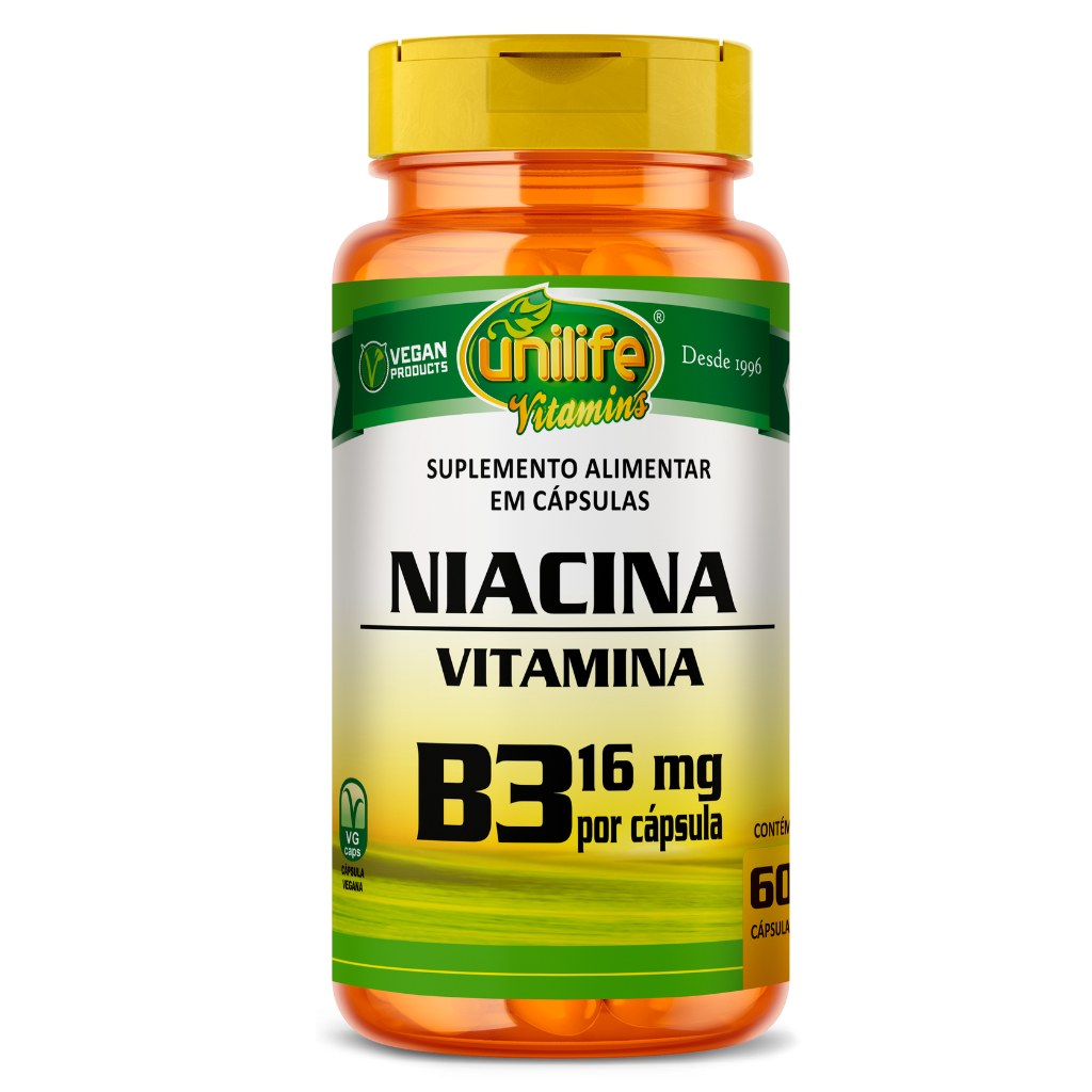 Vitamina B3 - Niacina - 500mg 60 cápsulas Unilife