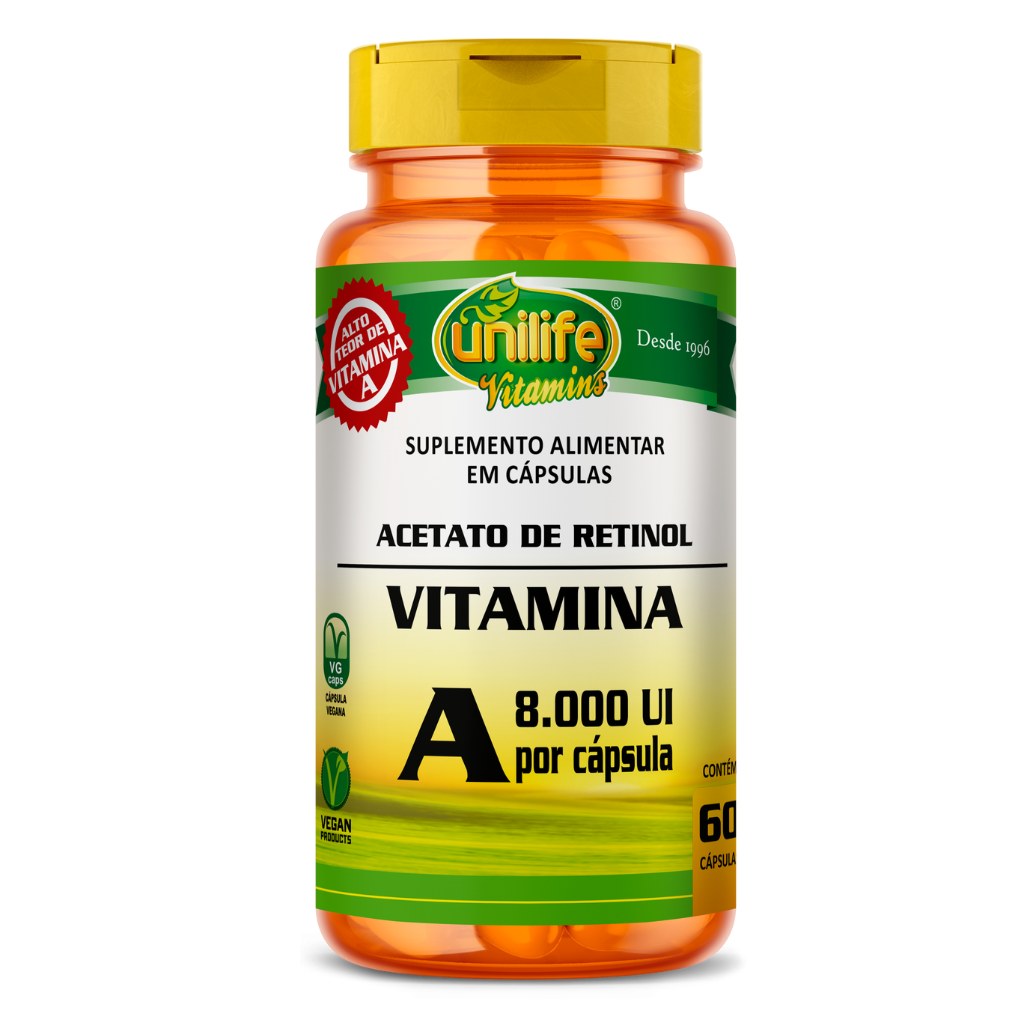 Vitamina A - Retinol 8000UI - 500mg 60 cápsulas Unilife