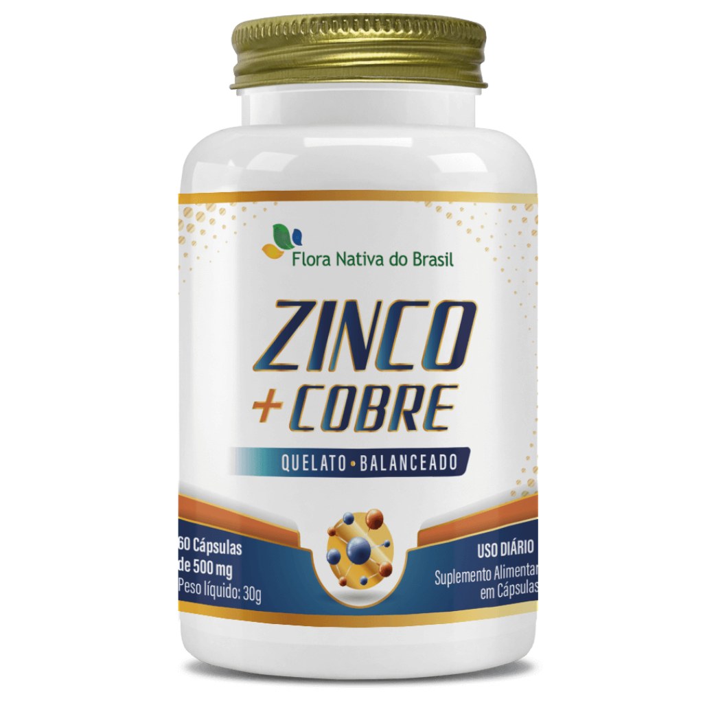 Zinco com Cobre Quelato 500mg 60 cápsulas Flora Nativa