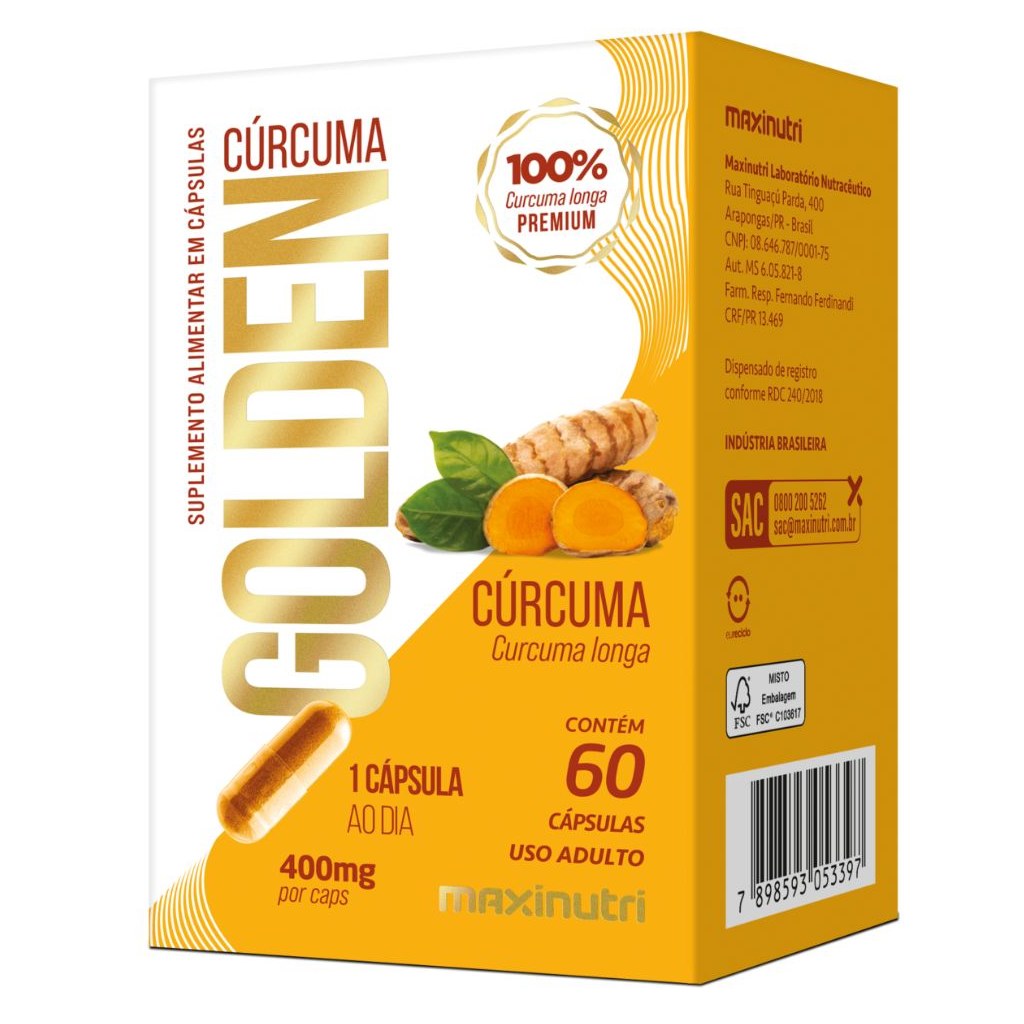 Curcuma Golden - 95% curcuminoides - 400mg 60 cápsulas Maxinutri