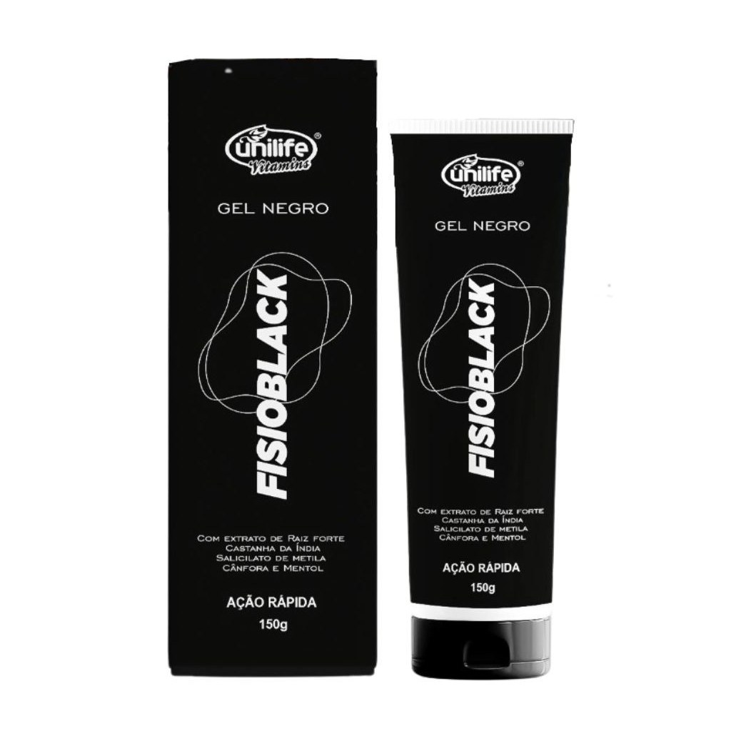 Fisioblack - Gel negro - Raiz forte, cast. da índia, salicilato de metila, cânfora e mentol 150g Unilife
