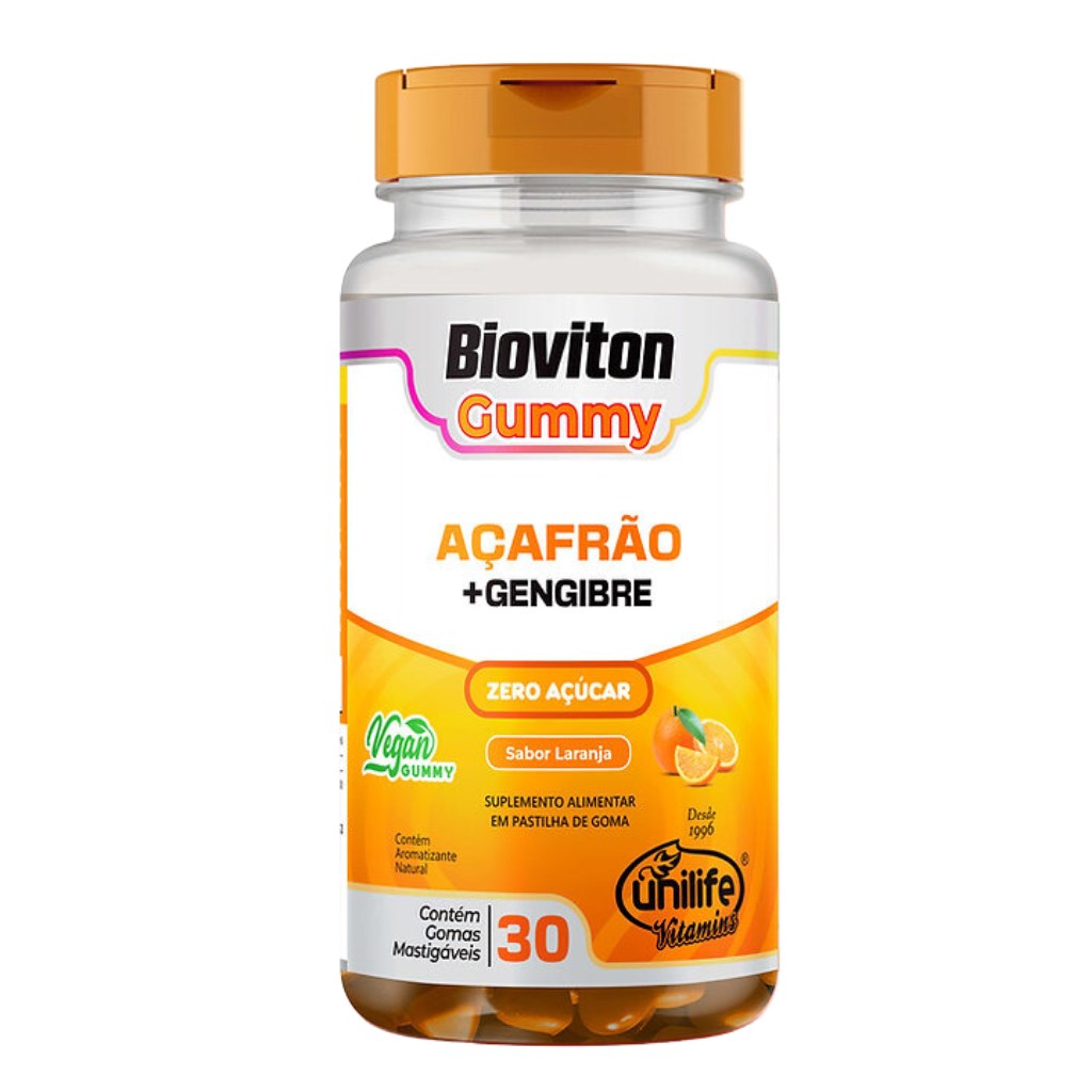 Açafrao (Curcuma) com Gengibre BioViton 2500mg 30 gomas Sabor Laranja Unilife