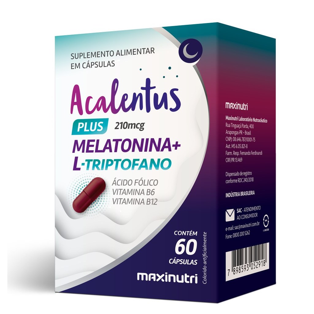 Melatonina com Triptofano e Assoc. - Acalentus Plus 550mg 60 cápsulas Maxinutri