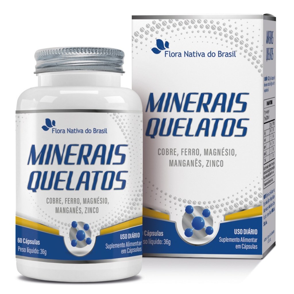Minerais Quelato (Fe,Mg,Cu,Mn,Zn) 500mg 60 cápsulas Flora Nativa