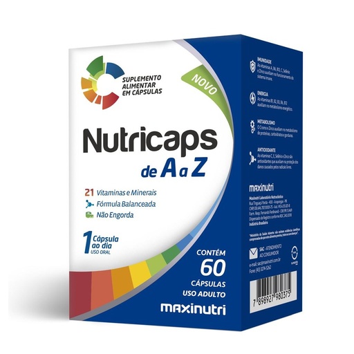[10375] Nutricaps A-Z (Polivitaminico) 100% IDR 250mg 60 cápsulas Maxinutri