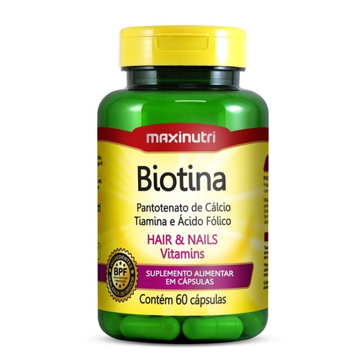 [10464] Biotina - Com Acido Folico e Vitaminas B5 e B1 - 685mg 60 cápsulas Maxinutri