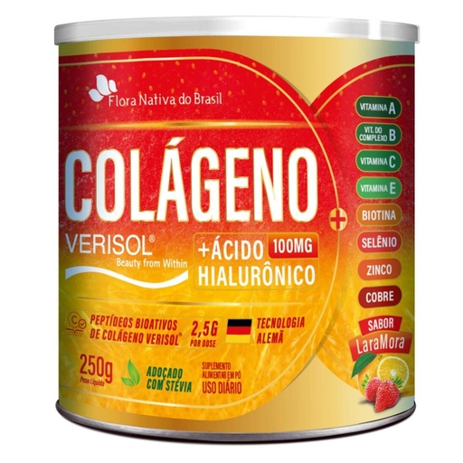 [10865] Colageno Verisol Hid + Acido Hialuronico Pote 250g Sabor Laramora Flora Nativa