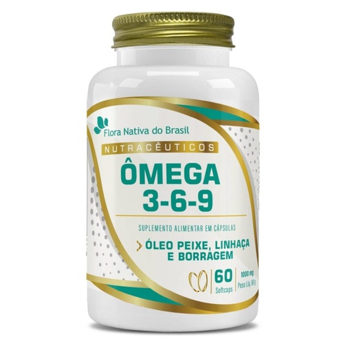 [1152] Omega 3-6-9 - Oleos de Peixe, Linhaça e Borragem - 1000mg 60 softcaps Flora Nativa