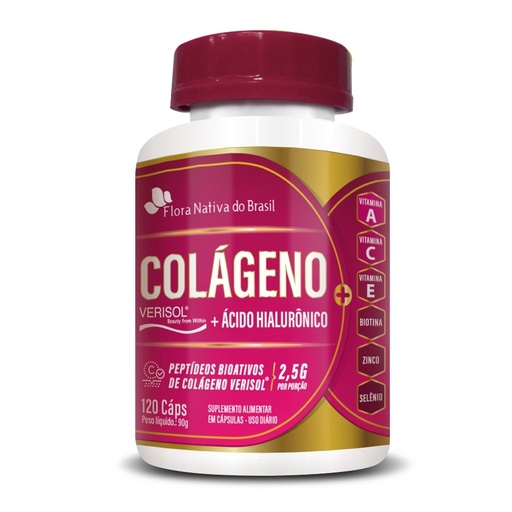 [1617] Colageno Verisol com Acido Hialuronico (+ Vitaminas e Minerais) 750mg 120 cápsulas Flora Nativa