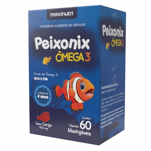 [2208] Peixonix Omega 3 Mastigavel Sabor Cereja 60 cápsulas Maxinutri