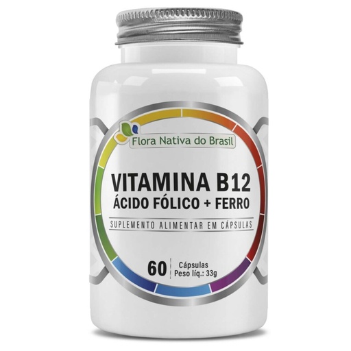 [2338] Vitamina B12 com Acido Folico e Ferro 560mg 60 cápsulas Flora Nativa