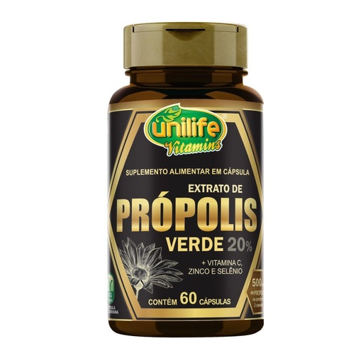 [2759] Extrato de Propolis Verde + Vitamina C, Zinco e Selenio 500mg 60 cápsulas Unilife
