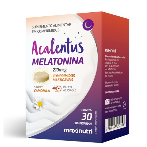 [2956] Melatonina - Acalentus sabor Camomila 650mg 30 comprimidos mastigaveis Maxinutri