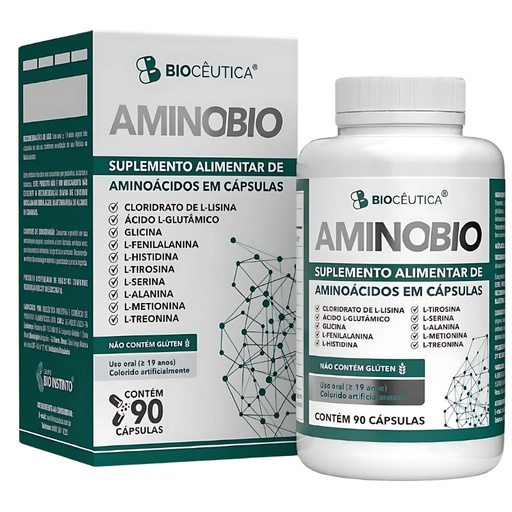[3039] Aminobio - Aminoacidos (lisina, glicina, fenilalanina, tirosina, treonina e mais) 490mg 90 cápsulas Bioceutica