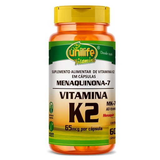 [3046] Vitamina K2 - Menaquinona (65mcg) - 500mg 60 cápsulas Unilife