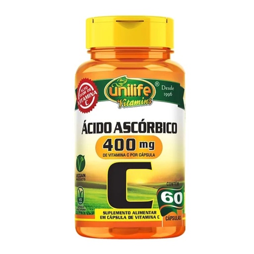 [3077] Vitamina C (400mg de Acido Ascorbico) 750mg 60 cápsulas Unilife