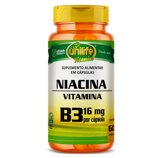 [3138] Vitamina B3 - Niacina - 500mg 60 cápsulas Unilife