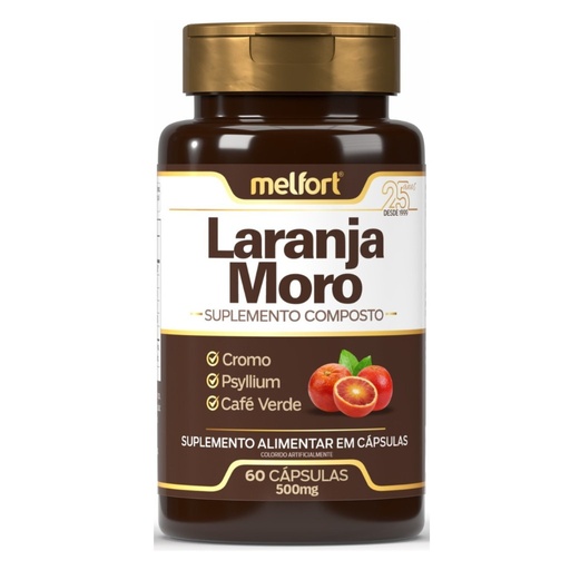 [3217] Laranja Moro com Psyllium, Cafe Verde e Picolinato de Cromo (Lipofort) 500mg 60 cápsulas Melfort