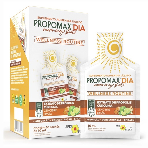 [33544] Propomax Dia Shot - Com Propolis, Curcuma, Gengibre e Limao 10x10ml Apisflora