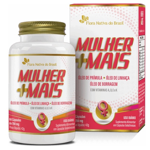 [4306] Mulher +Mais (Primula, Linhaça, Borragem e Vitaminas ADEK) 500mg 60 cápsulas Flora Nativa