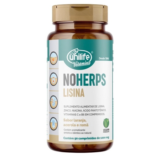 [4581] NoHerps - Cloridato de Lisina - Sabor laranja e acerola - 1000mg 90 comprimidos Unilife