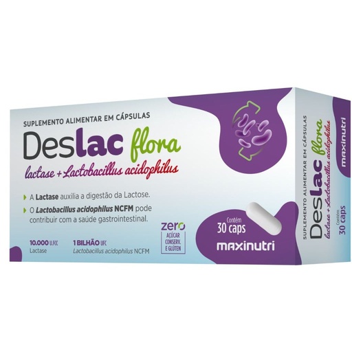 [53328] Deslac Flora (10.000FCC Lactase com 1 Bilhao de Lactobacilos - Probiotico) 30 cápsulas Maxinutri