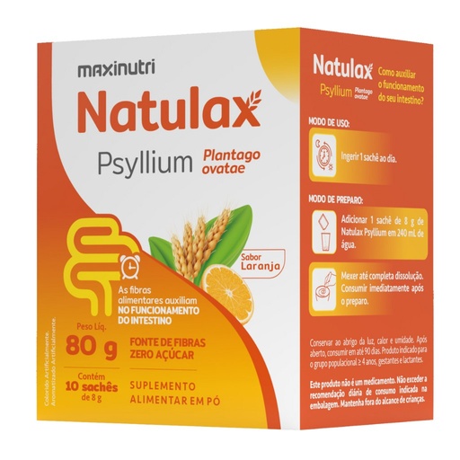 [5338] Natulax - Psyllium Sache 10x8g Sabor Laranja Maxinutri