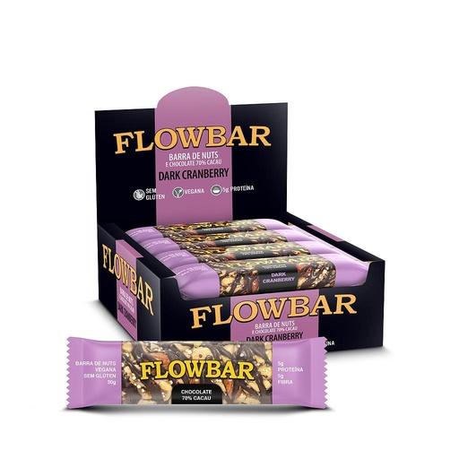 [74523] Barra de Nuts Dark Cranberry 70% Cacau 12un/30g Flowbar
