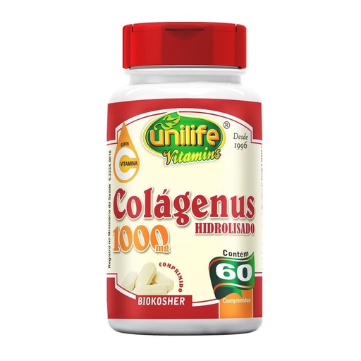 [7730] Colageno Pure - Hidrolisado + Vitamina C - 1000mg 60 cápsulas Unilife