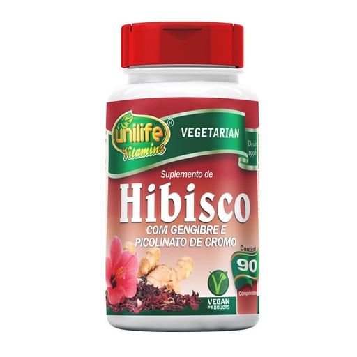 [7860] Hibisco com Gengibre e Picolinato de Cromo 500mg 90 comprimidos mastigaveis Unilife