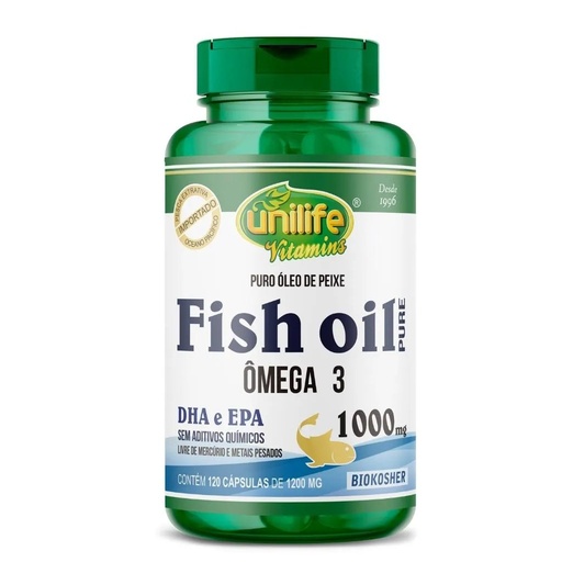 [8294] Omega 3 - 1000mg Fish Oil - 1200mg 120 cápsulas Unilife