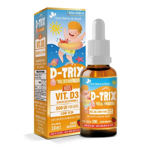 [911657] D-Trix Kids com TCM (Vitamina D3 - 500UI por gota) 30ml Sabor Morango Flora Nativa